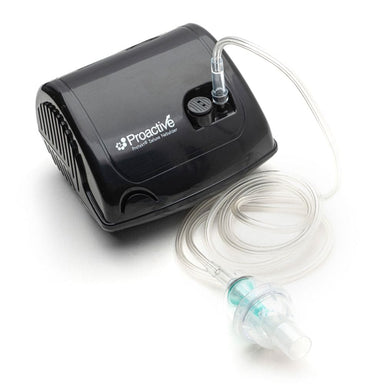 Black inhaler device with clear tubing on a white background, branded 'Proactive'.
