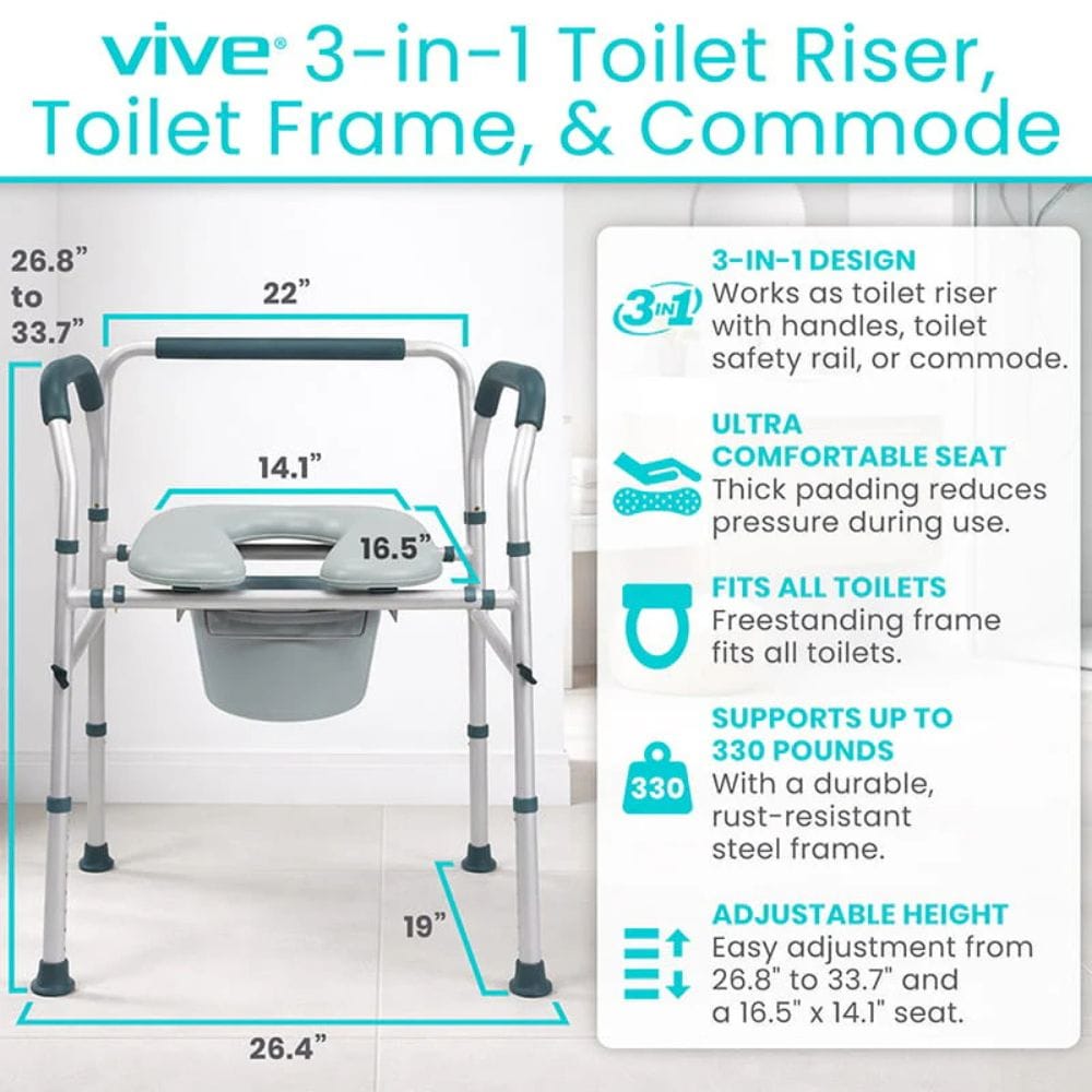 Vive Health Padded 3-in-1 Commode