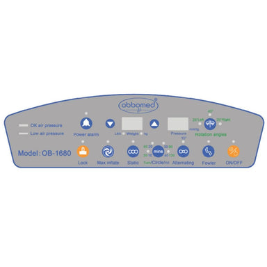 Control panel with various buttons and indicators on a white background