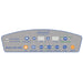 Control panel with various buttons and indicators on a white background