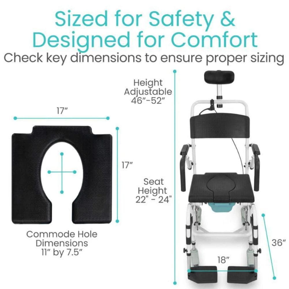 Vive Health Reclining Shower Commode Transport Chair