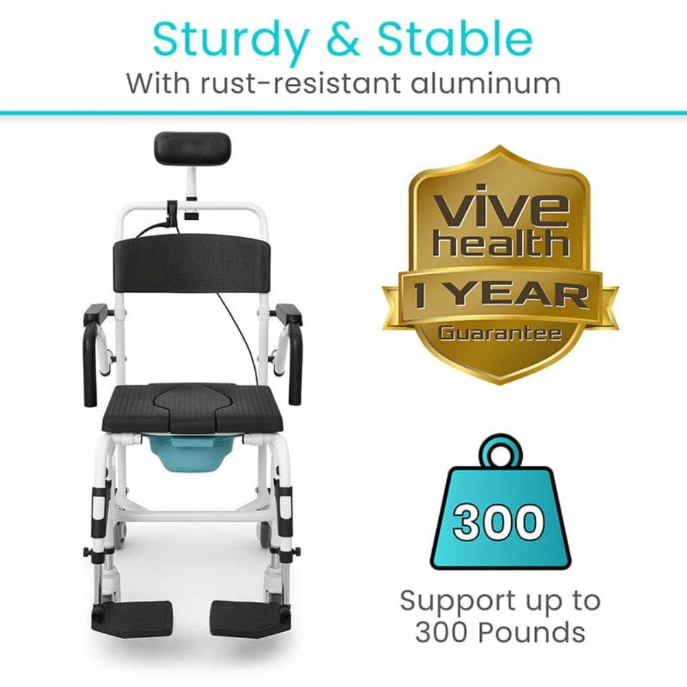 Vive Health Reclining Shower Commode Transport Chair