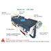 Detailed diagram of a medical stretcher with labeled features on a white background