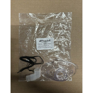 Proactive adult resuscitation mask in clear plastic packaging on a brown background