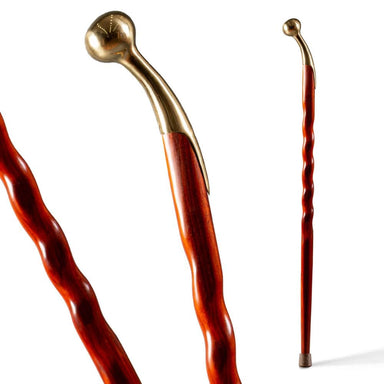 Two walking canes with gold tops on a white background