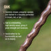Oak wood branch with text about oak properties on a blurred green background