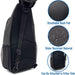 Black backpack with features highlighted on a white background