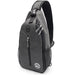 Gray sling bag with zippers and a visible brand logo on a white background