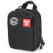 Black tactical first aid kit with visible branding on a white background
