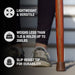 Wooden cane with text highlighting features on a blurred background