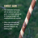 Sweet gum walking stick with descriptive text on a blurred green background