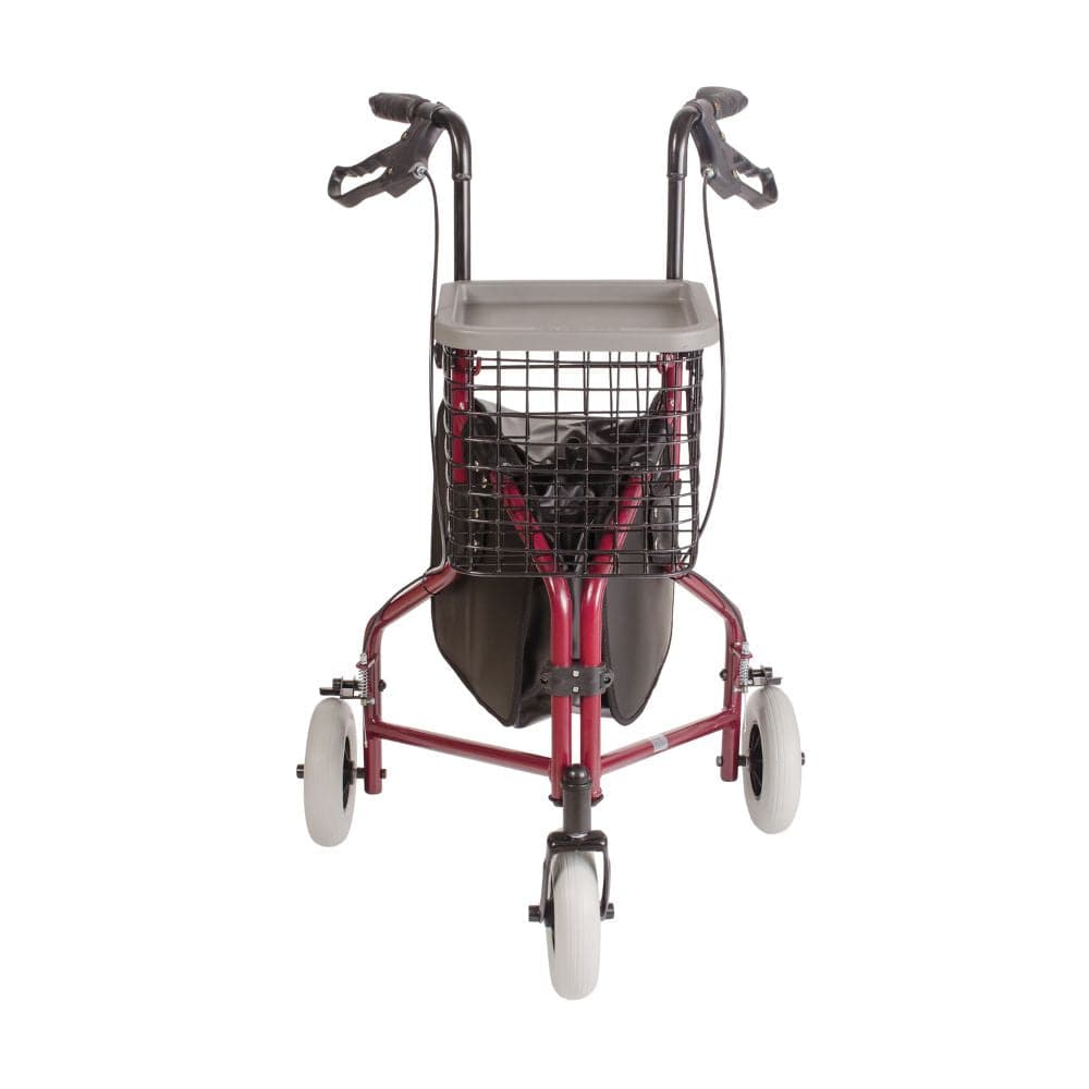 Red walker with a basket and tray on a white background