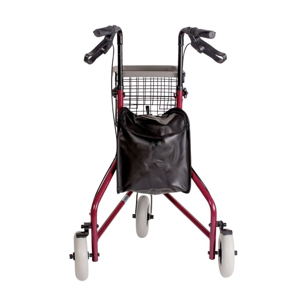 Red walker with a black bag on a white background