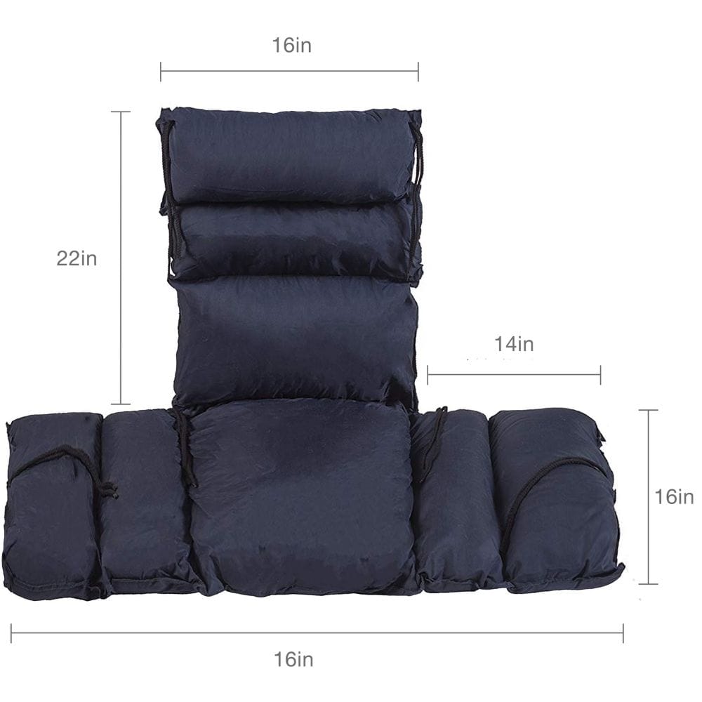 Navy blue cushion with dimensions labeled on a white background