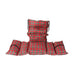 Red and green plaid sleeping bags on a white background