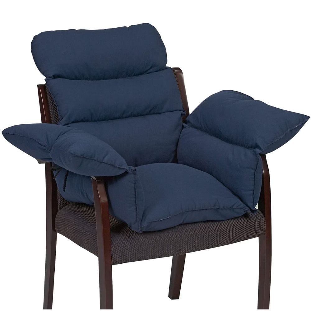 Chair with blue cushions on a white background