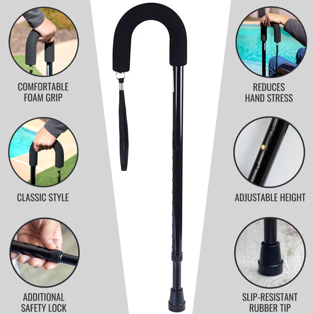 Black cane with features highlighted on a gray background