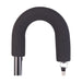 Black U-shaped foam cover with metal rod and keychain on a white background