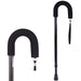 Two black walking canes with curved handles on a white background