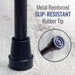 Black metal rod with slip-resistant rubber tip on a light wood background