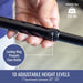 Hand holding a black cane with adjustable height feature, showing locking ring and weight capacity.