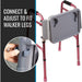 Walker with adjustable tray and close-up of connection mechanism on a white background