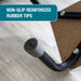 Close-up of a non-slip reinforced rubber tip on a handle, with text overlay.