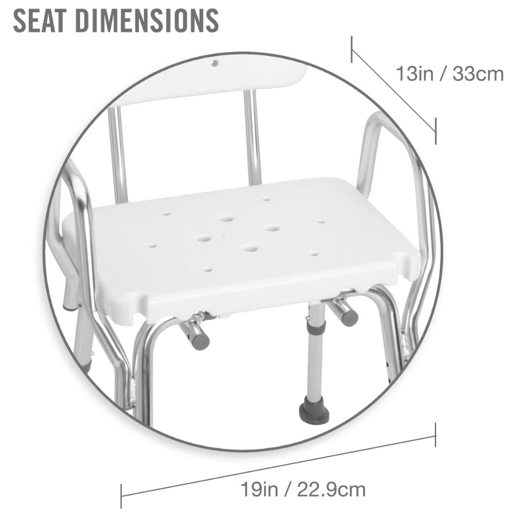 White step stool with measurements on a white background