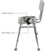 Bath chair with labeled sturdy handle and seat safety lock on a white background