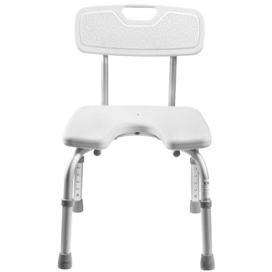 White shower chair with backrest on a white background