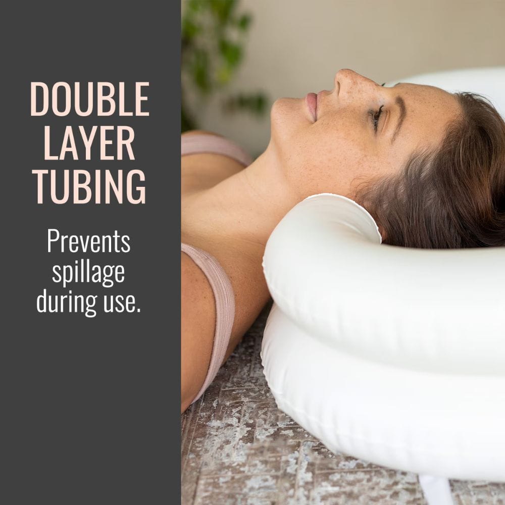 Woman receiving a facial treatment with text about double layer tubing.