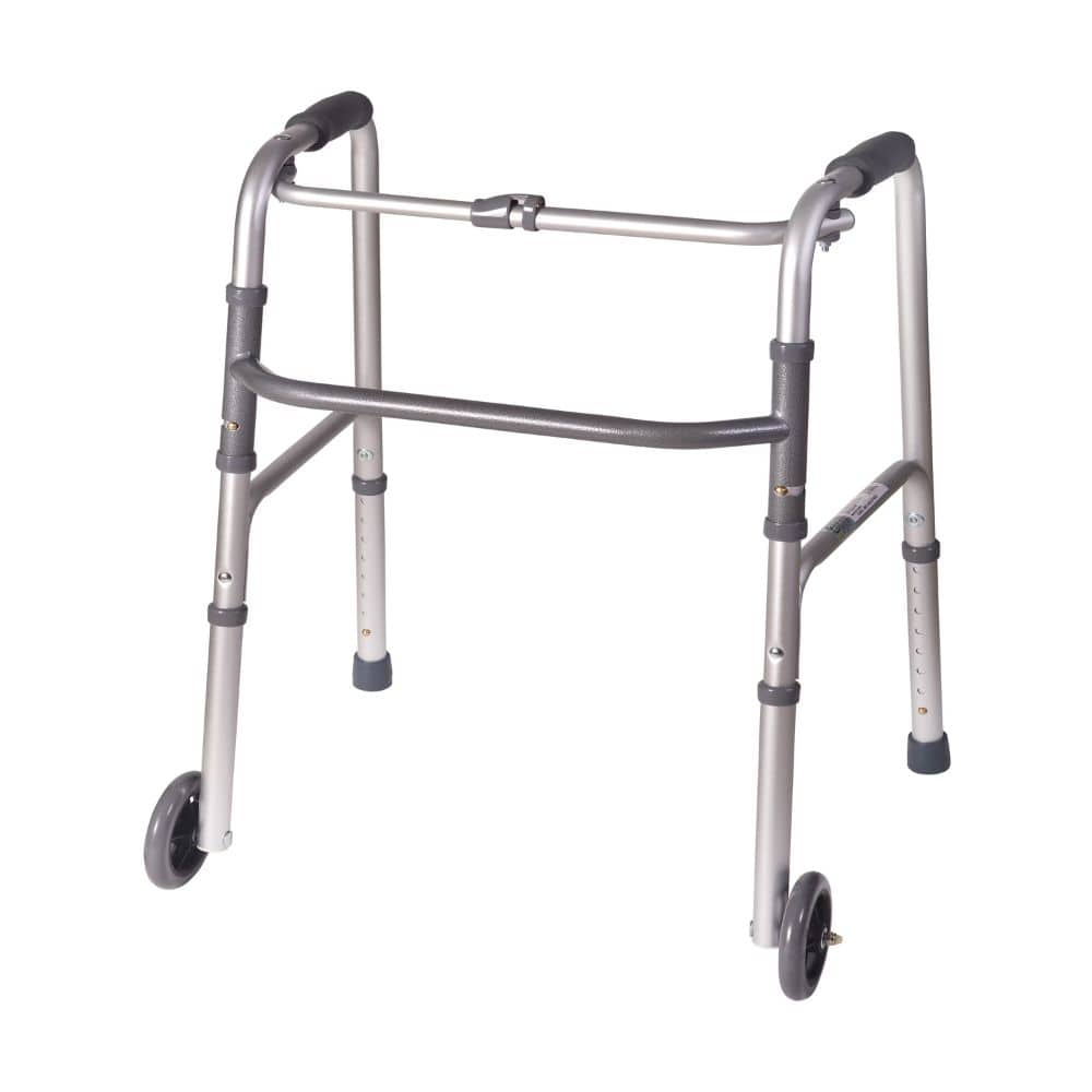 Silver walker with wheels on a white background