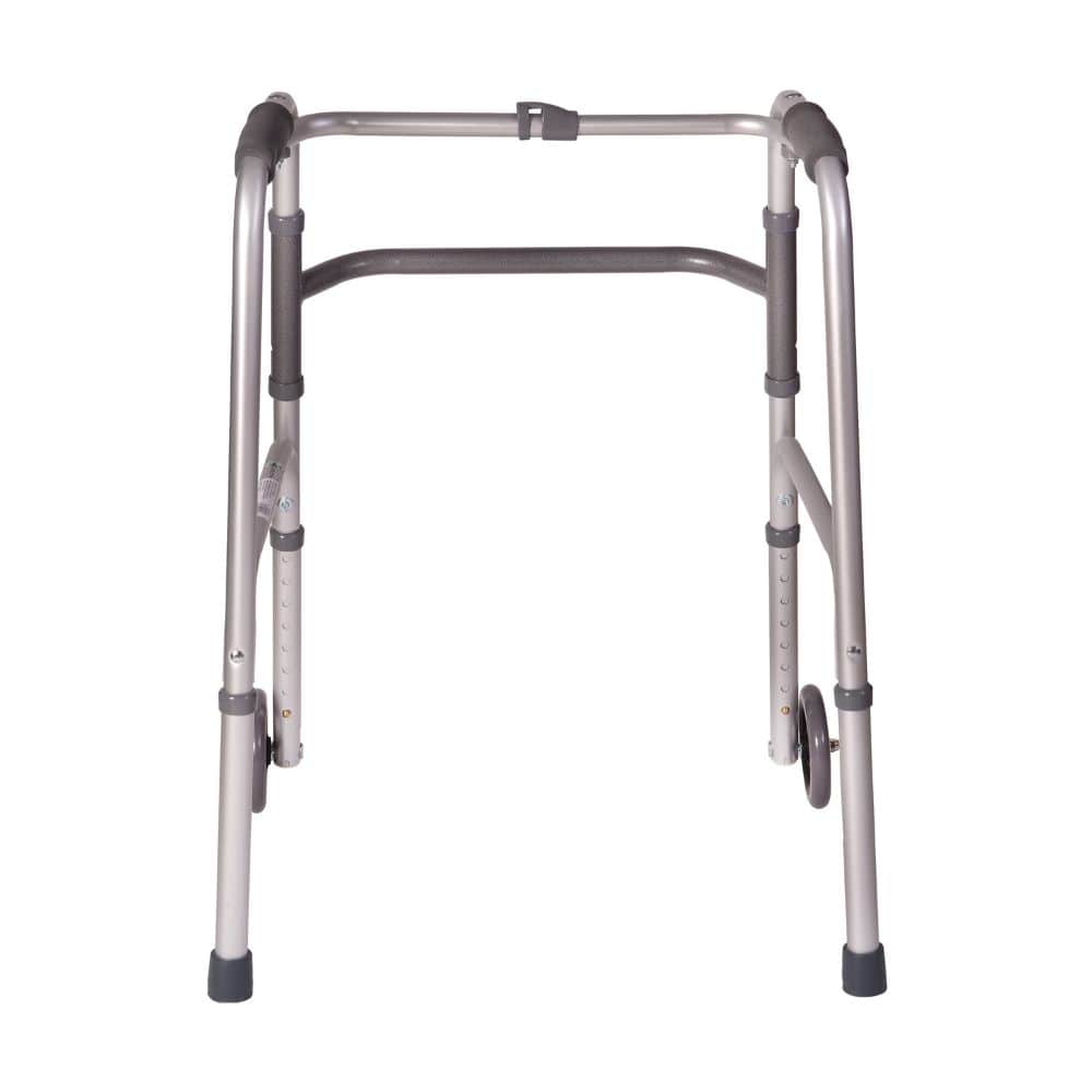 Silver walker with wheels on a white background