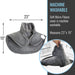 Gray micro-fleece cover with dimensions and machine washable feature on a white background