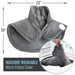 Gray micro-fleece cover with dimensions and machine washable label on a white background