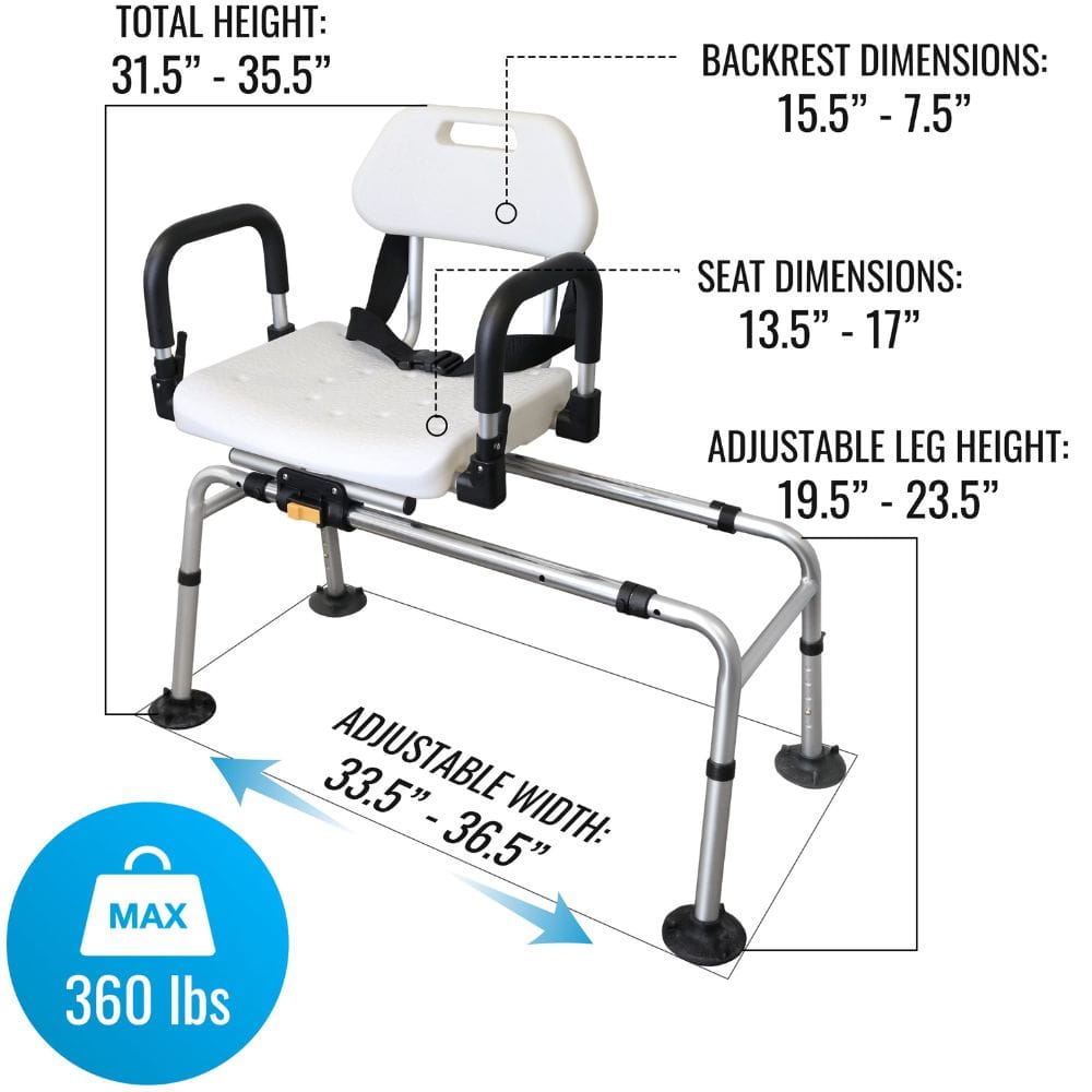 Measurement chart of a medical chair with dimensions labeled