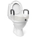 White toilet with a raised seat and black handles on a white background