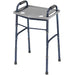 Portable shower seat with blue frame and gray seat on a white background