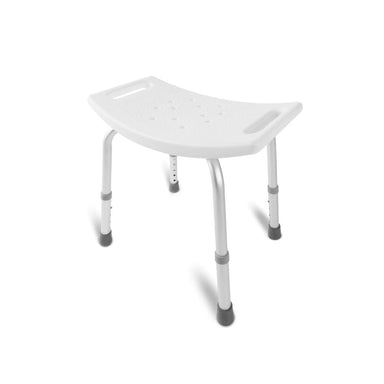White adjustable shower bench on a white background
