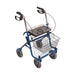 Blue walker with basket and seat on a white background