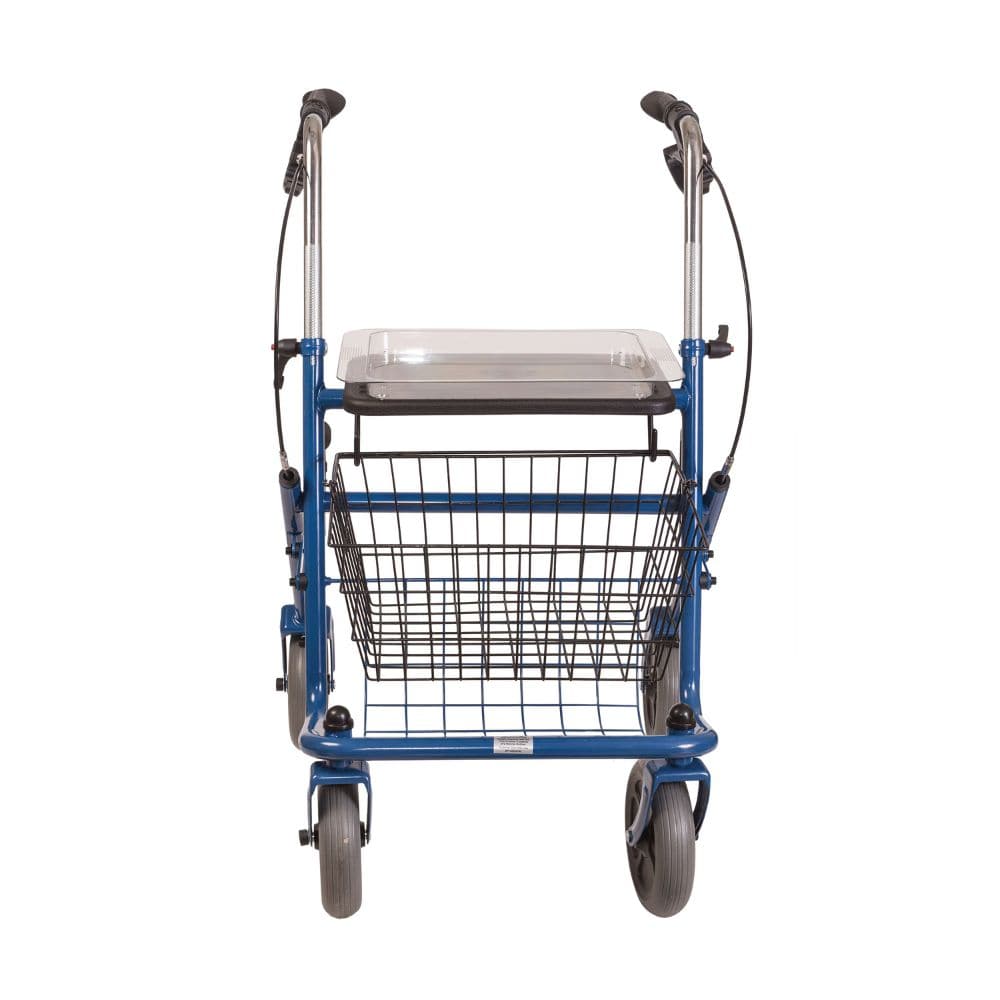 Blue shopping cart with a tray on a white background