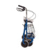 Blue shopping cart with a wire basket on a white background