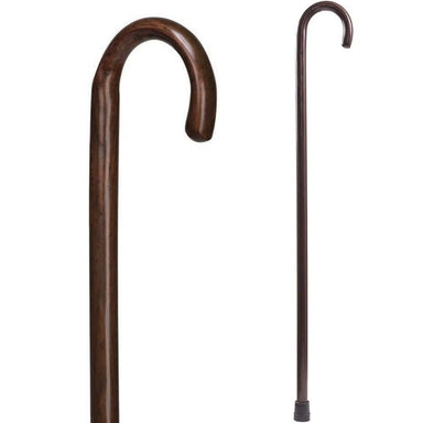 Two walking canes, one wooden and one metal, on a white background