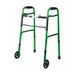 Green walker with wheels on a white background