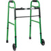 Green walker with wheels on a white background