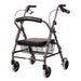 Black walker with seat and basket on a white background