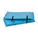 Blue inflatable mat with black straps on a white background