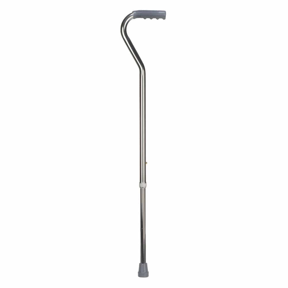 Silver cane with gray handle on a white background