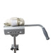 Manual press with a handle and two rolls of paper on a white background