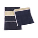 Two denim-style blankets with cream-colored interiors on a white background